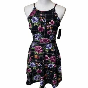 BCX Womens Juniors Mini Floral Casual Dress Black Size 1